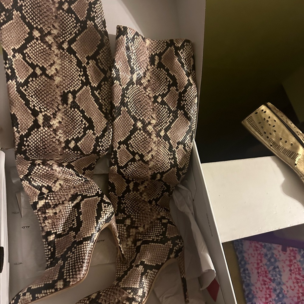 Aldo Snakeskin Over the Knee Boots - Brown and Tan